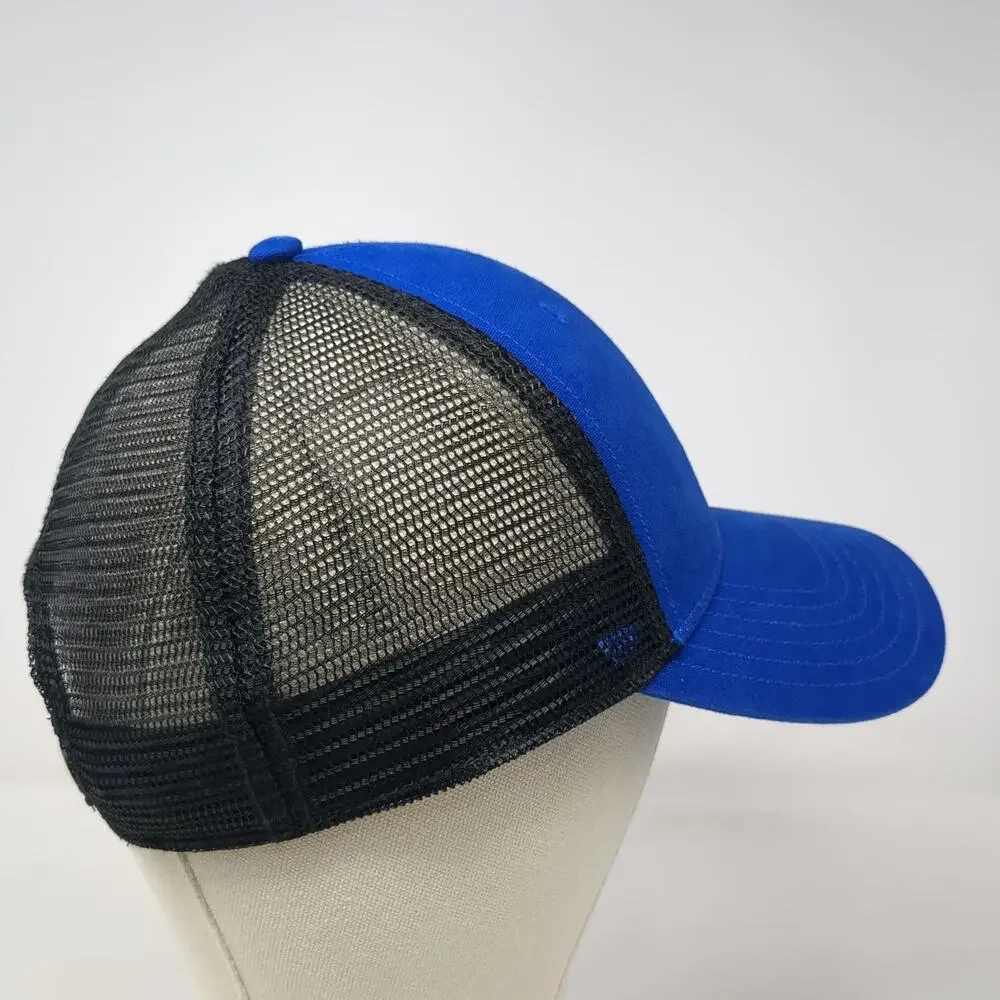 The North Face Trucker Hat Blue One Size Pierce Logo Mesh Snapback Black Cap